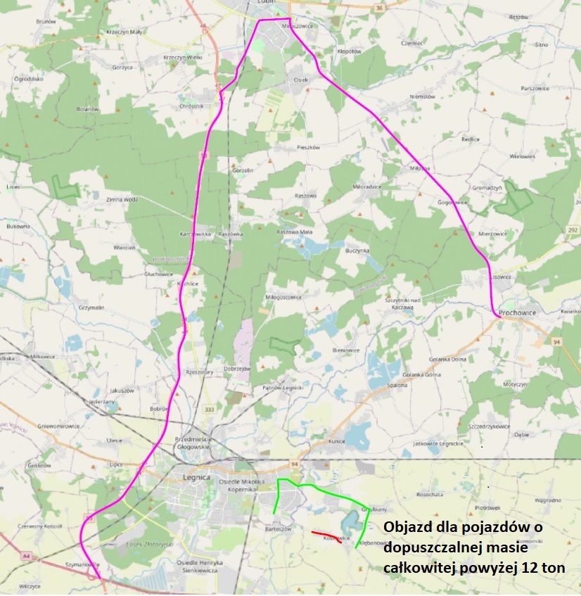Mapa objazdu Koskowic dla pojazdów powyżej12 ton