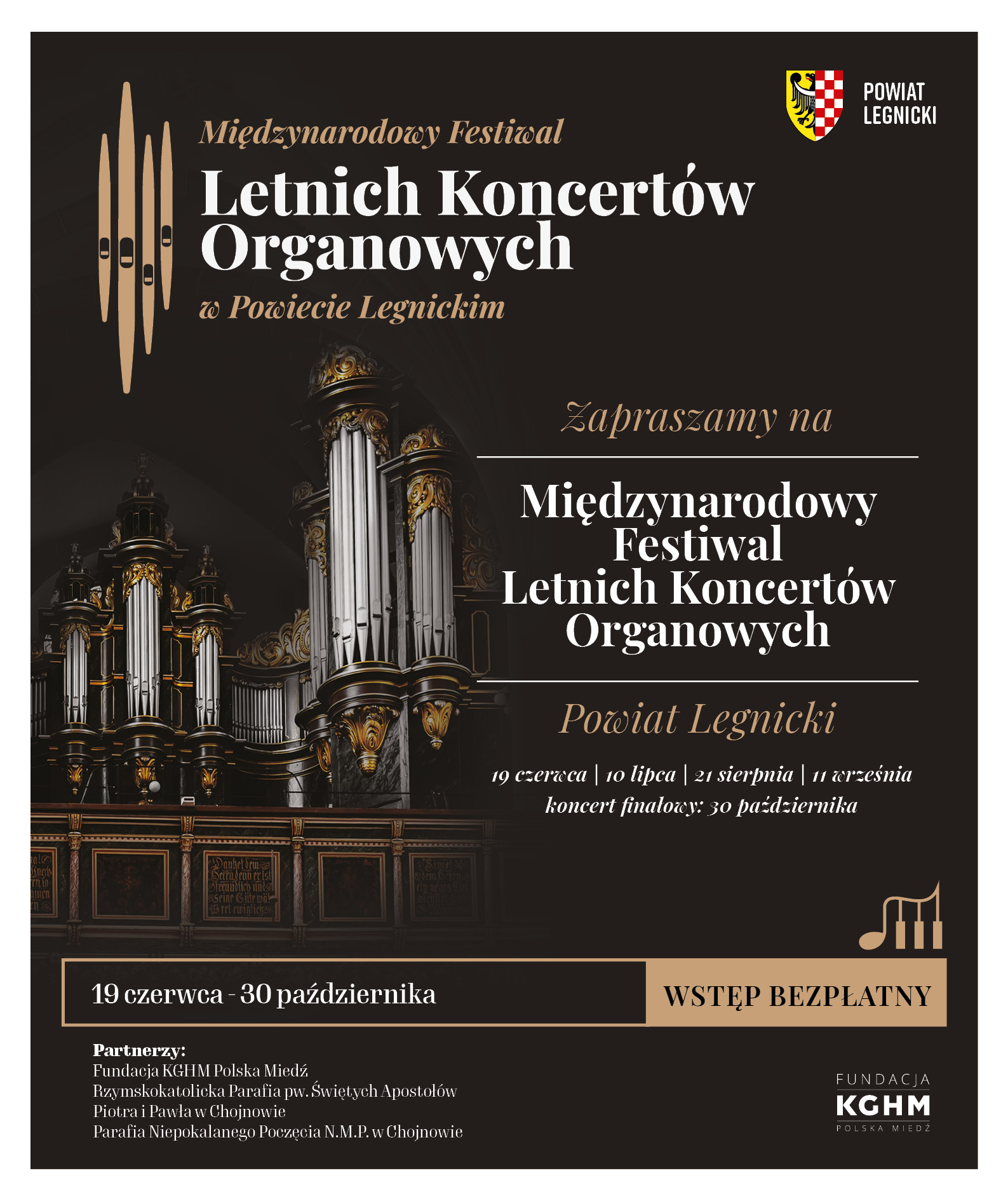 Plakat: Międzynarodowy Festiwal Letnich Koncertów Organowych