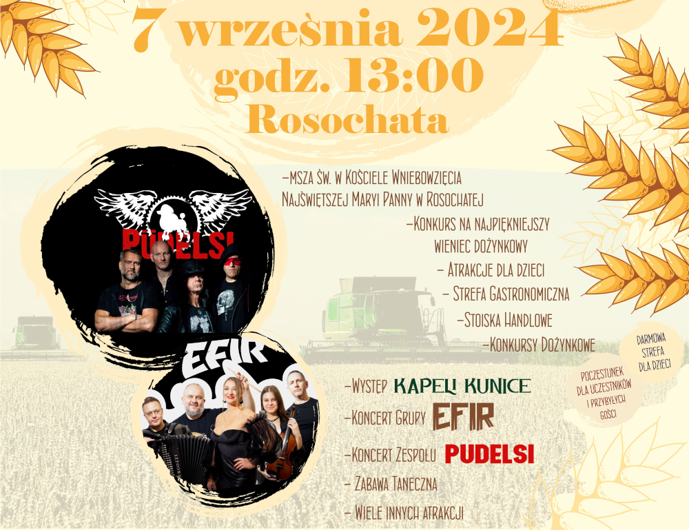 Plakat: 7 września 2024, Rosochata - dożynki giminy kunicie i powiatu legnickiego